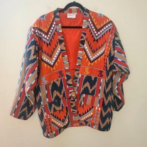 Cheumax - Vintage Multi-Color Handwoven Southwestern Theme  Coat - Sz XL